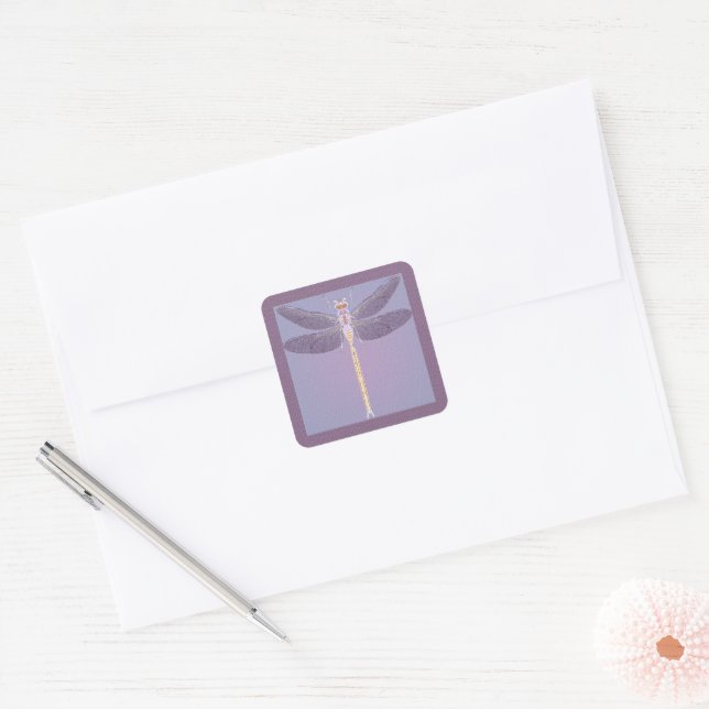 Elegant Purple Dragonflly Square Sticker (Envelope)