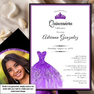 Elegant Purple Dress 15th Birthday Quinceanera Invitation