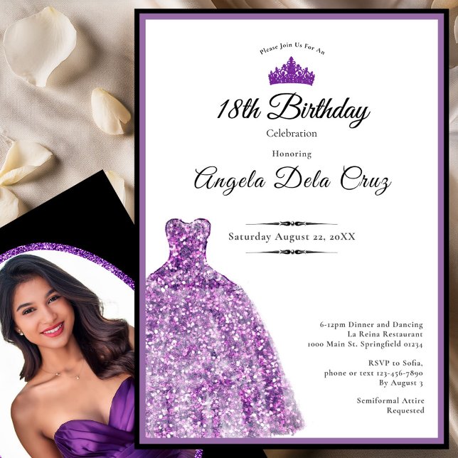 Elegant purple dress 18th birthday debut invitation (Creator Uploaded)