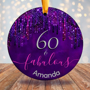 Elegant purple dripping any age birthday  ceramic ornament