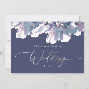 Elegant Purple Dusty Blue Silver Floral Wedding Invitation
