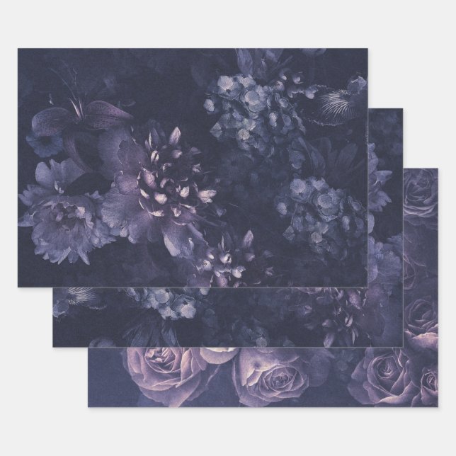 Elegant Purple Dutch Floral Wrapping Paper Sheet (Set)