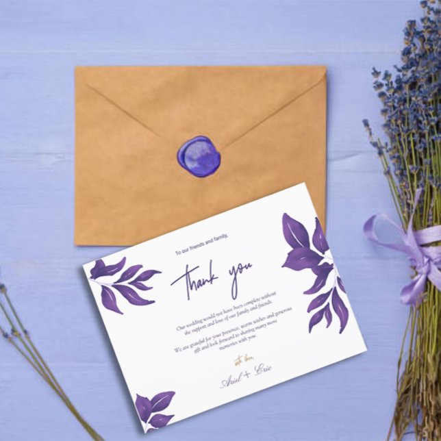 Elegant Purple Eucalyptus Wedding Thank You Postcard (Creator Uploaded)
