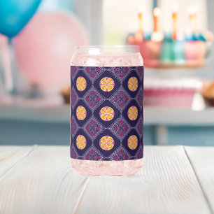 Elegant Purple Fabric with Yellow Floral Pattern Can Glass