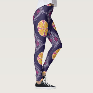 Elegant Purple Fabric with Yellow Floral Pattern Leggings