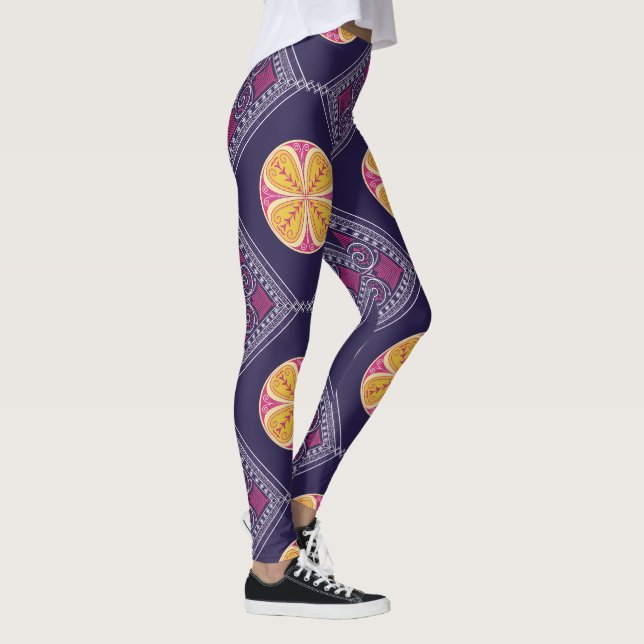 Elegant Purple Fabric with Yellow Floral Pattern Leggings (Right)
