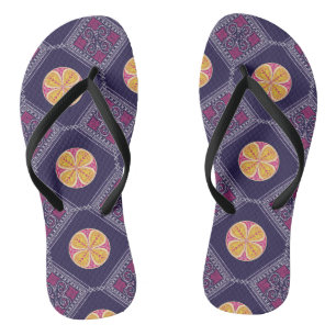Elegant Purple Fabric with Yellow Floral Pattern Thongs