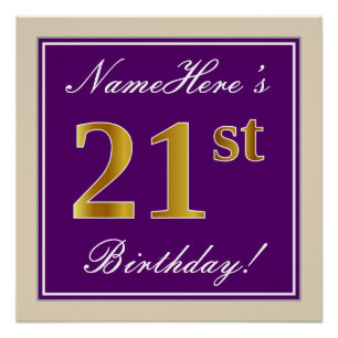 Elegant, Purple, Faux Gold 21st Birthday + Name Poster