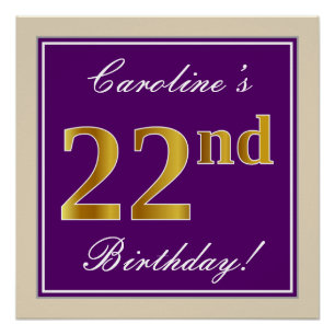 Elegant, Purple, Faux Gold 22nd Birthday + Name Poster
