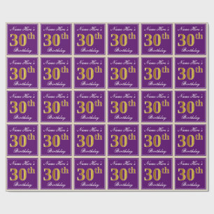 Elegant, Purple, Faux Gold 30th Birthday + Name Wrapping Paper