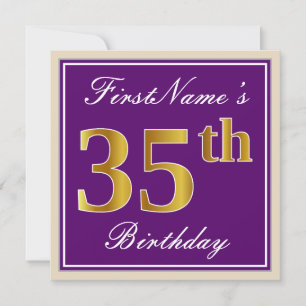 Elegant, Purple, Faux Gold 35th Birthday + Name Invitation