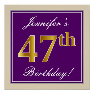 Elegant, Purple, Faux Gold 47th Birthday + Name Poster