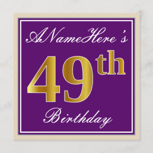 Elegant, Purple, Faux Gold 49th Birthday + Name Invitation