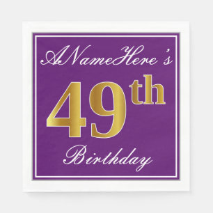 Elegant Purple, Faux Gold 49th Birthday + Name Napkin