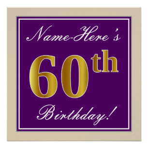 Elegant, Purple, Faux Gold 60th Birthday + Name Poster