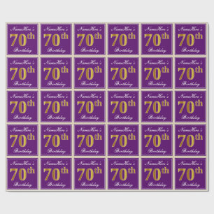 Elegant, Purple, Faux Gold 70th Birthday + Name Wrapping Paper