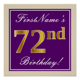 Elegant, Purple, Faux Gold 72nd Birthday + Name Poster