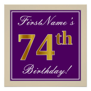 Elegant, Purple, Faux Gold 74th Birthday + Name Poster
