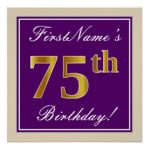 Elegant, Purple, Faux Gold 75th Birthday + Name Poster