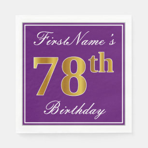 Elegant Purple, Faux Gold 78th Birthday + Name Napkin