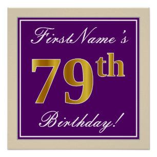 Elegant, Purple, Faux Gold 79th Birthday + Name Poster