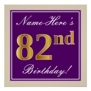 Elegant, Purple, Faux Gold 82nd Birthday + Name Poster