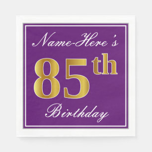 Elegant Purple, Faux Gold 85th Birthday + Name Napkin