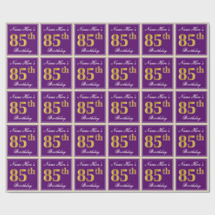 Elegant, Purple, Faux Gold 85th Birthday + Name Wrapping Paper