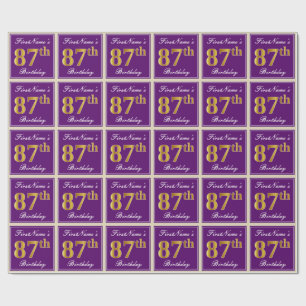 Elegant, Purple, Faux Gold 87th Birthday + Name Wrapping Paper