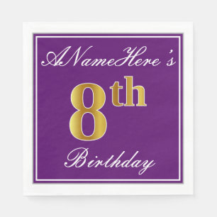 Elegant Purple, Faux Gold 8th Birthday + Name Napkin