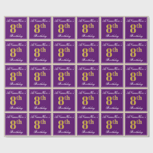 Elegant, Purple, Faux Gold 8th Birthday + Name Wrapping Paper