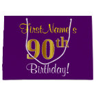 Elegant, Purple, Faux Gold 90th Birthday + Name