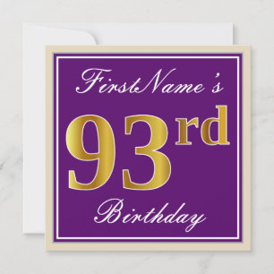 Elegant, Purple, Faux Gold 93rd Birthday + Name Invitation
