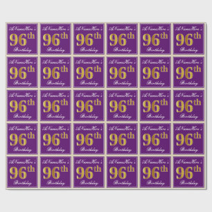Elegant, Purple, Faux Gold 96th Birthday + Name Wrapping Paper