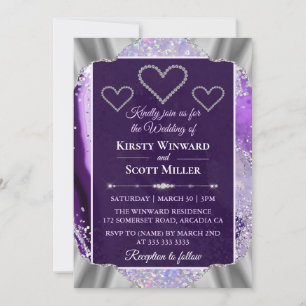 Elegant Purple Faux Holo Glitter Agate Wedding Invitation