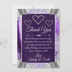 Elegant Purple Faux Holo Glitter Agate Wedding  Thank You Card