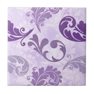 Elegant Purple Feathers Pattern Ceramic Tile
