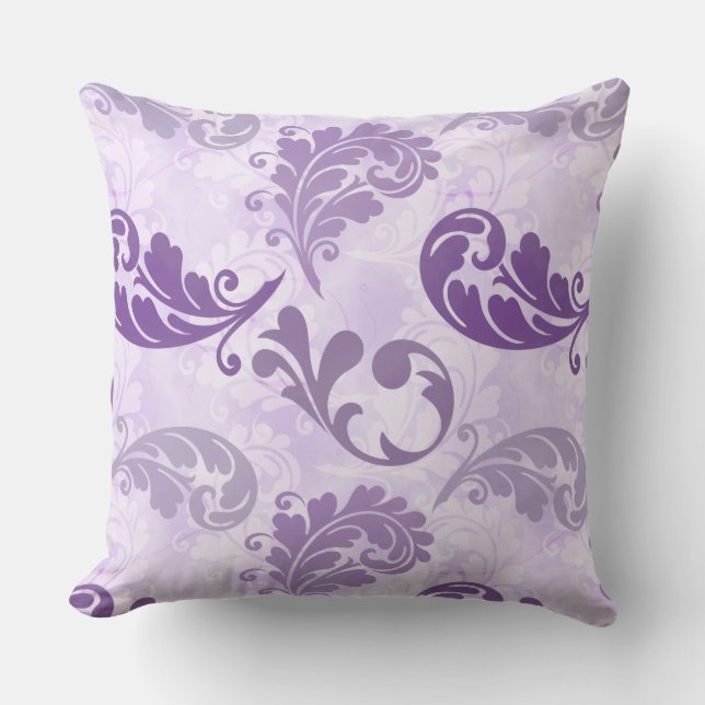 Elegant Purple Feathers Pattern Cushion (Front)