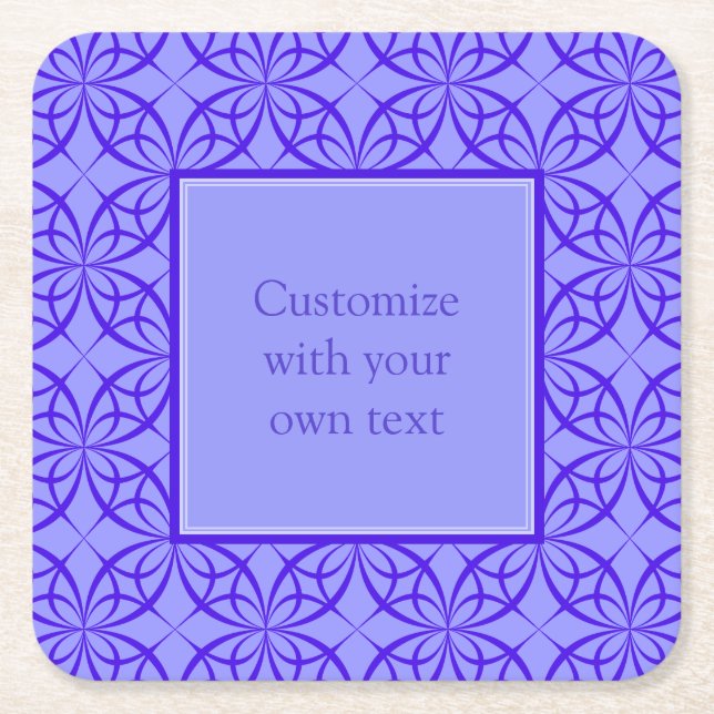 Elegant Purple Filigree Pattern Custom Text Square Paper Coaster (Front)