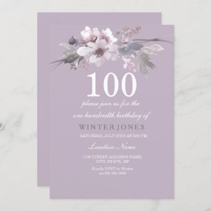 Elegant Purple Floral 100th Birthday Party Invite