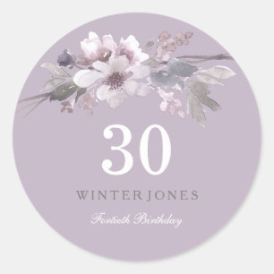 Elegant Purple Floral 30th Birthday Party Classic Round Sticker