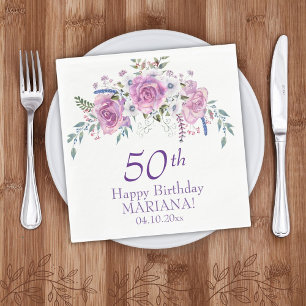 Elegant Purple Floral 50 60 Any Age Birthday Party Napkin