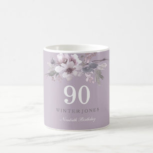 Elegant Purple Floral 90th Birthday Party Gift Coffee Mug