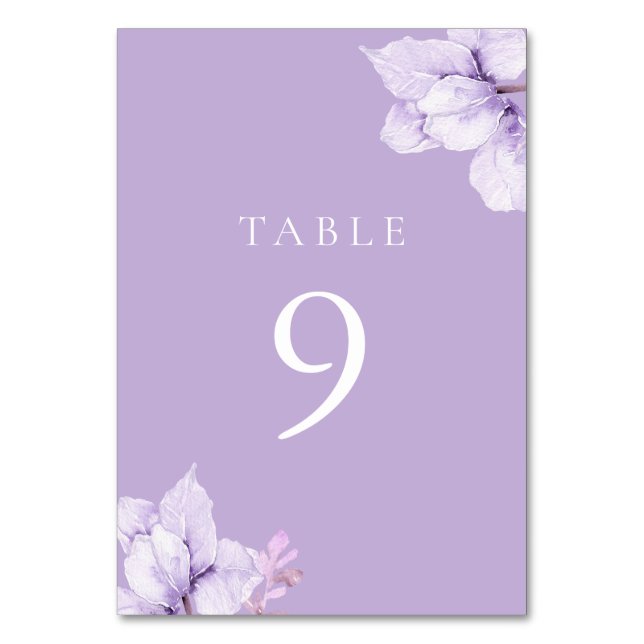 Elegant Purple Floral All seasons Wedding Table Number (Front)
