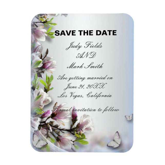 Elegant Purple Floral And Butterfly Save The Date Magnet (Vertical)