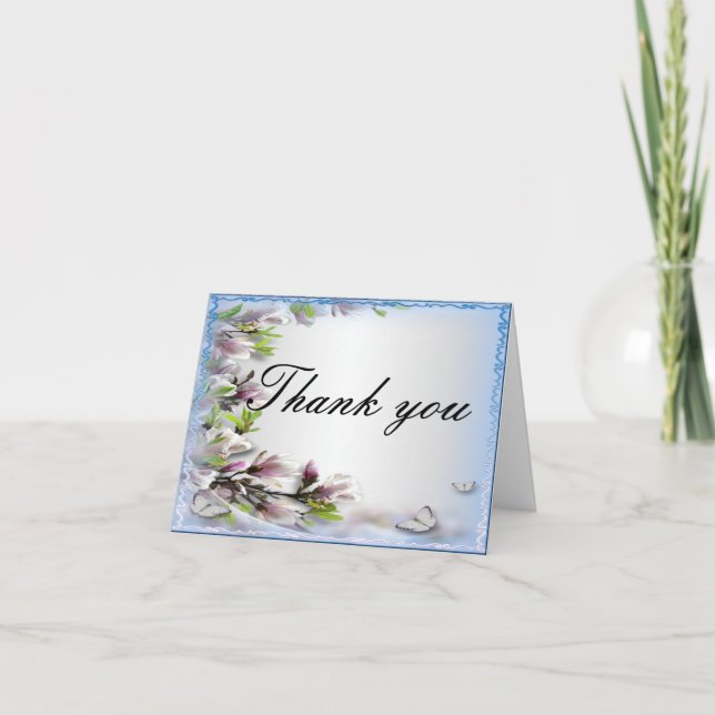 Elegant Purple Floral And Butterfly Thank You Card (Front)