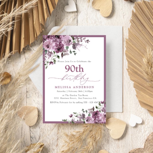 Elegant Purple Floral Any Age Birthday Invitation (Creator Uploaded)