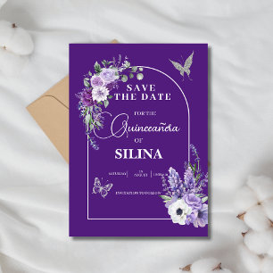 Elegant Purple Floral Arch Lavender Quinceañera  Save The Date