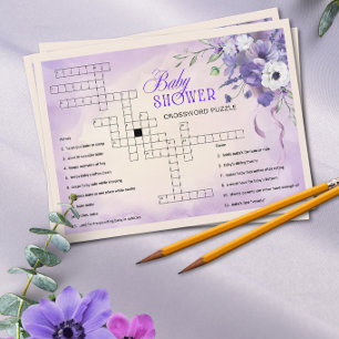 Elegant Purple Floral Baby Shower Crossword Puzzle Card