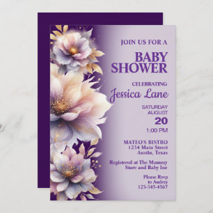 Elegant Purple Floral Baby Shower Invitation